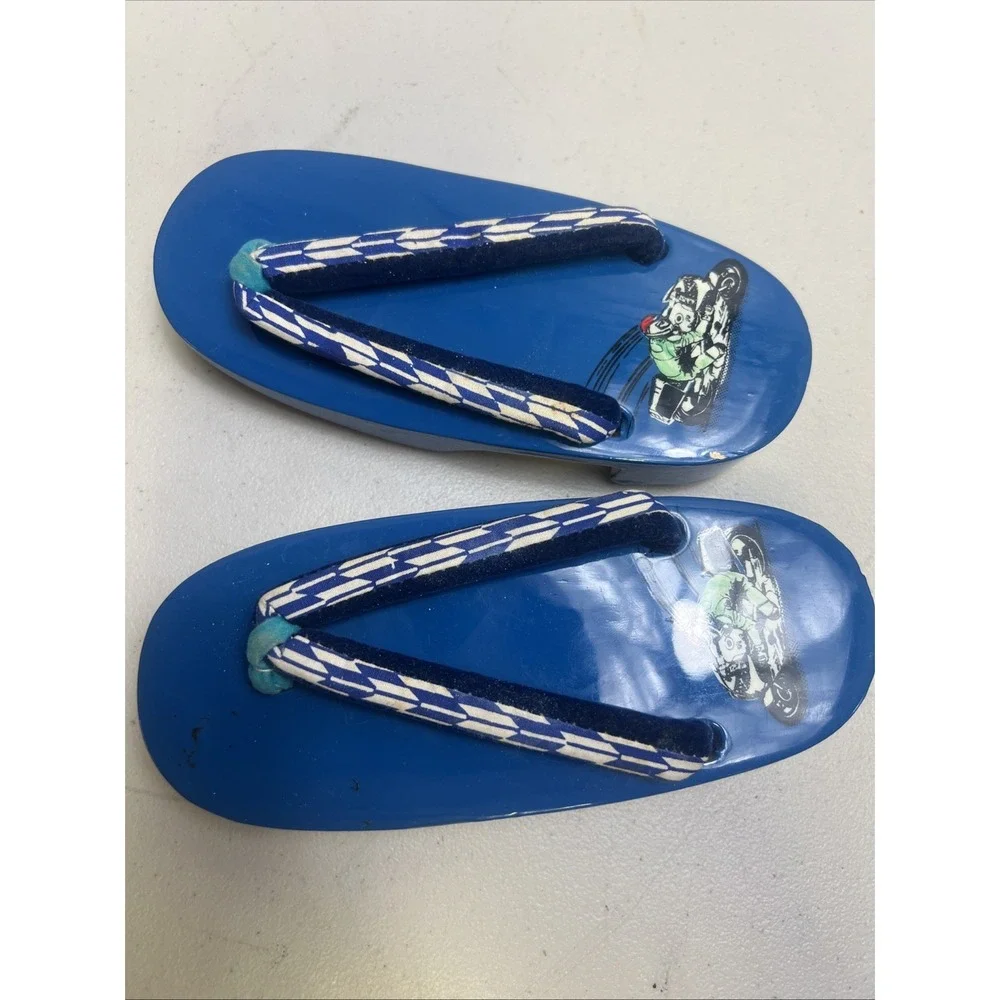 Vintage Wooden Japanese Child Sandals Metal Rubber Bottoms Motorcycle
